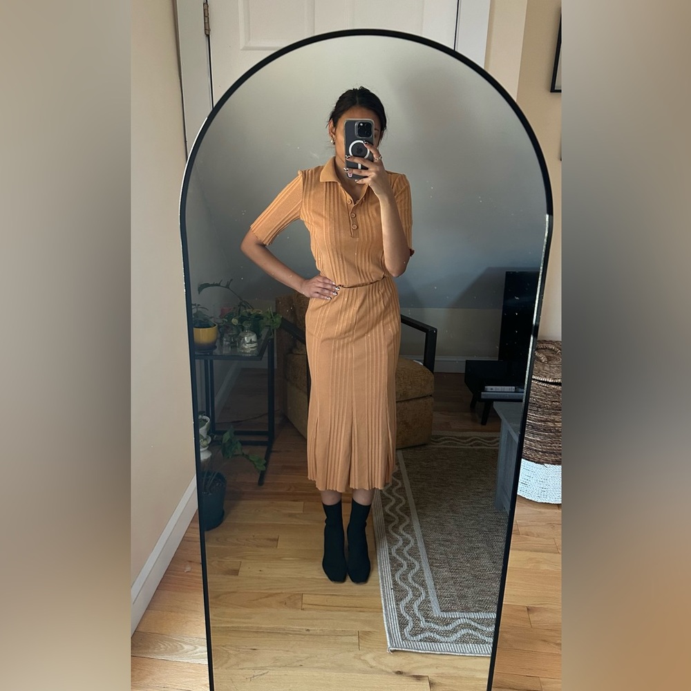 Zara Matching Set Ribbed Polo and Midi Skirt